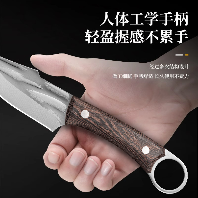 Mongolian knife, hand-held meat knife, outdoor knife, stainless steel boning knife, camping barbecue steak knife, meat cutting knife, splitting knife Specification drawing