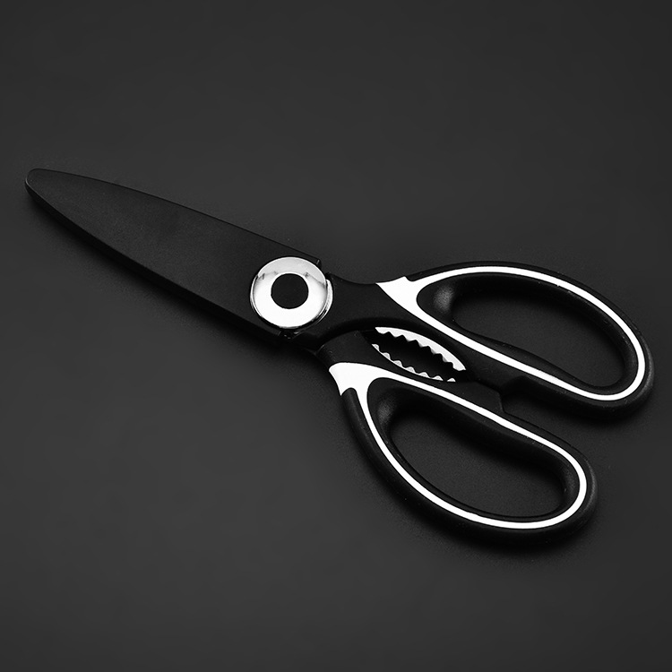 Wholesale from the manufacturer of multi-functional stainless steel kitchen scissors, walnut, fish-killing, powerful chicken bone scissors, black and white household scissors details Picture