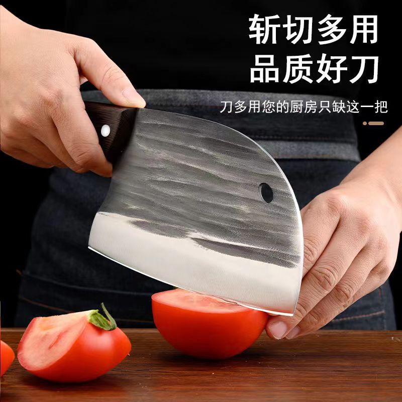 A household kitchen knife with a round head, 3.0mm thick high-carbon steel ABS wood-like explosion-proof handle, suitable for both bone and meat cutting Specification drawing