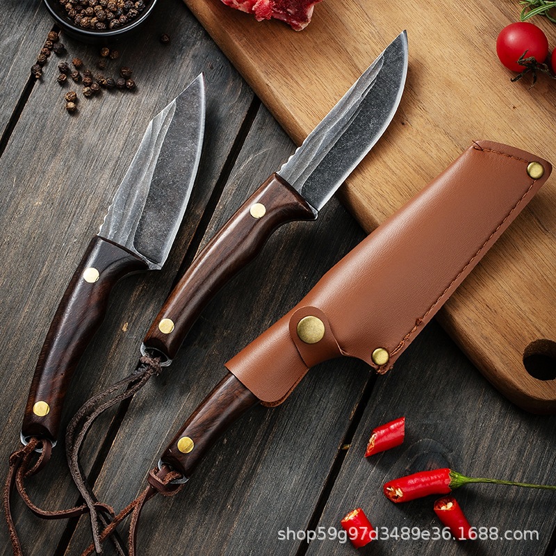 Forged bone-picking knife, sharp wooden handle, straight knife, hand-held meat knife, barbecue meat, roast lamb, outdoor knife manufacturer in stock details Picture