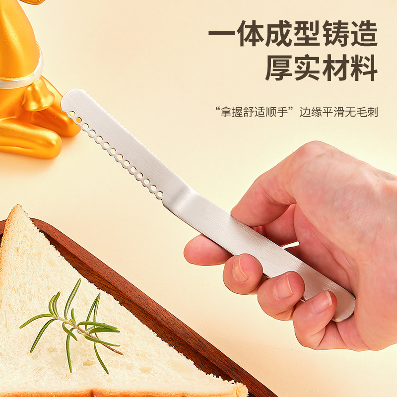 Cross-border 304 stainless steel butter knife with holes, serrated knife, cheese and jam spatula, bread knife, butter knife full figure