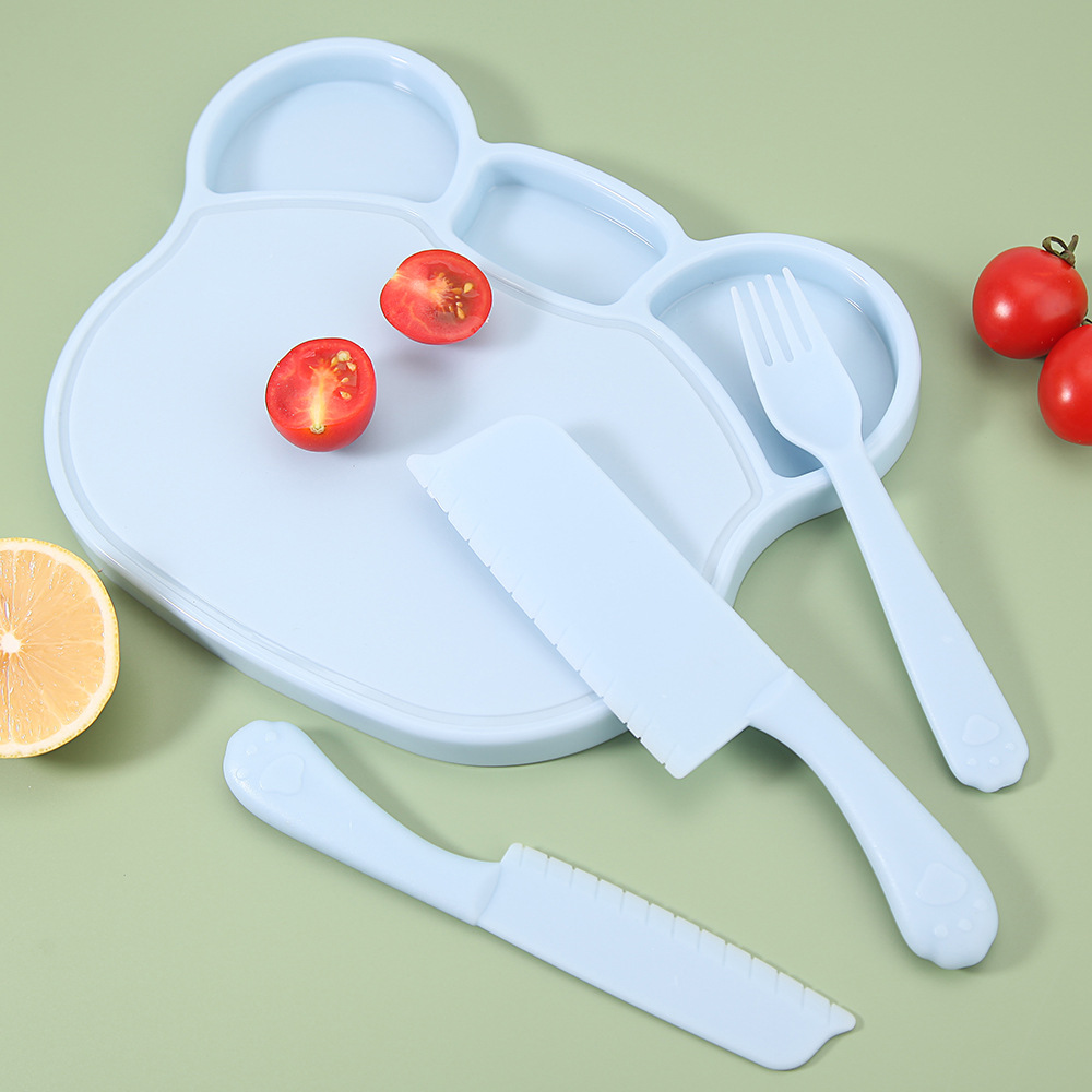 Children's fruit knife and plastic kitchen knife are less likely to hurt hands. Kindergarten early education storage type safety knife and cutting board set Specification drawing