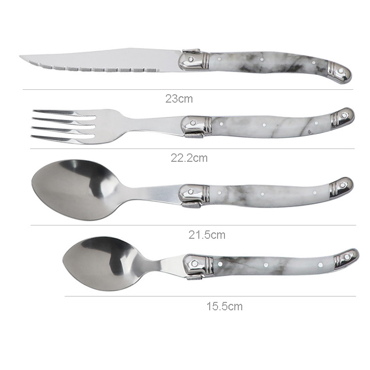 Colorful knife, fork and spoon set for home and hotel use, plastic handle steak knife, steak fork and spoon, steak and Western tableware, no details Picture