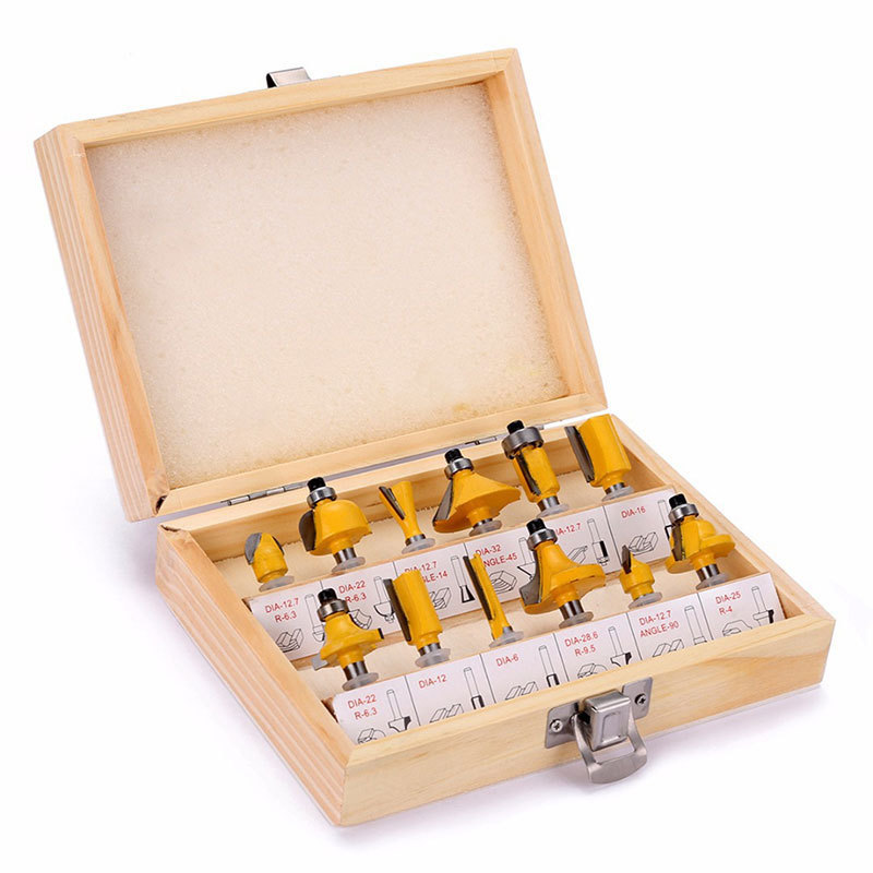 Wholesale of 12-piece milling cutter sets, woodworking milling cutter sets, edge decoration machines, engraving machines, tungsten steel alloy cutter heads full figure