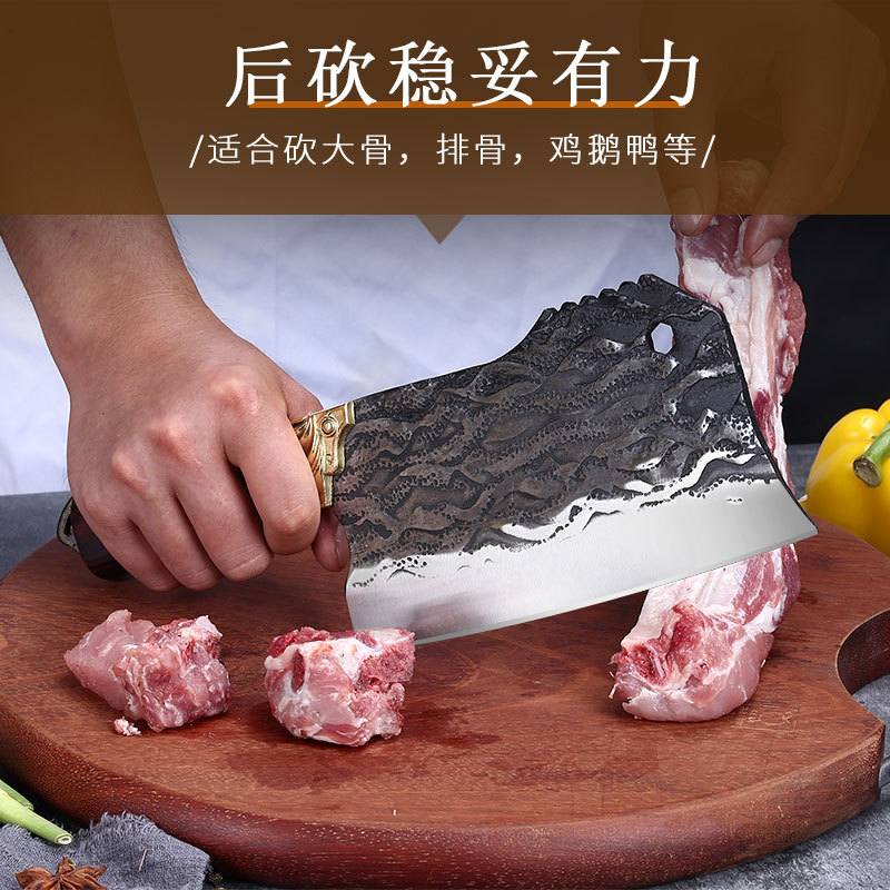 Hand-forged kitchen knives, colored wood copper-tipped bone-cutting knives, kitchen household slicing knives, hotel commercial chef knives, chopping knives details Picture