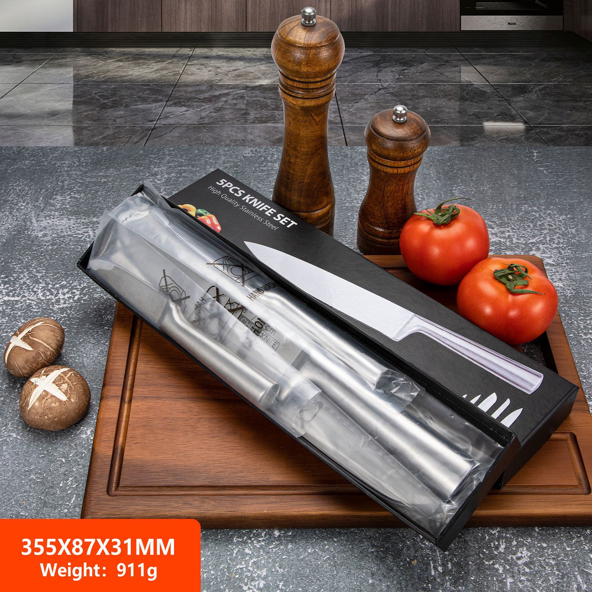 All-steel five-piece knife sets for foreign trade, stainless steel chef knives, kitchen cutting knives, factory in stock details Picture