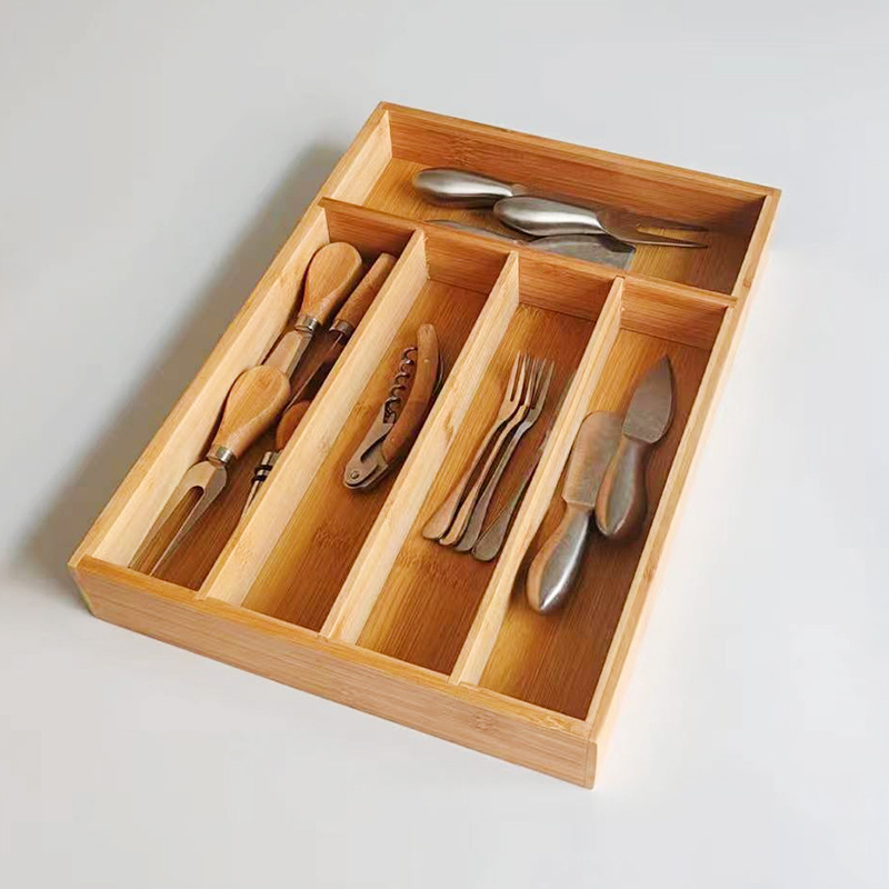 Bamboo five-compartment knife and cookware box storage box, tableware and spoon storage box, storage supplies drawer storage compartment full figure
