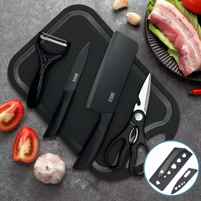 Stainless steel kitchen knife set, fruit knife, complementary food, household kitchen knife and cutting board two-in-one complete set of knives Specification drawing