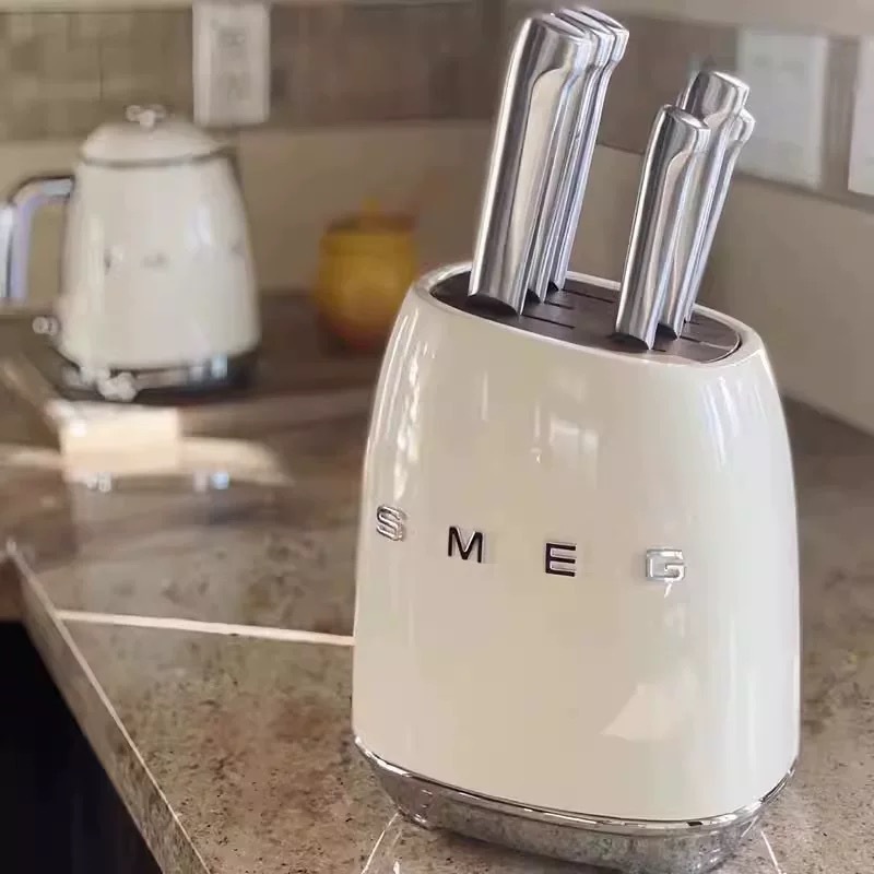 Factory direct sales SMEG cream kitchen knife set, retro household stainless steel kitchen knife rack details Picture