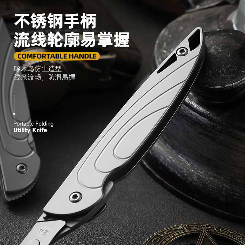 Stainless steel folding utility knife, convenient paper cutter, replace 24-blade household fruit knife, outdoor emergency Application Scenario