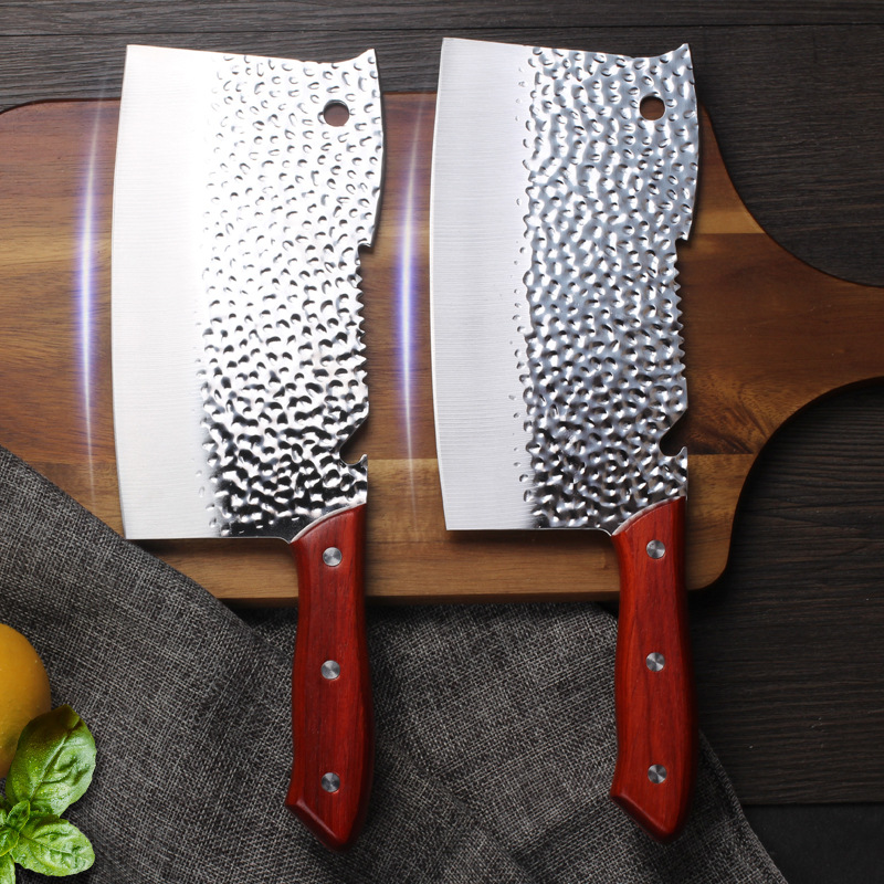 Multi-purpose colored wood and stainless steel kitchen knives, slicing knives, bone cutting knives, kitchen cutting knives, chopping knives, street stall and exhibition axe knives details Picture