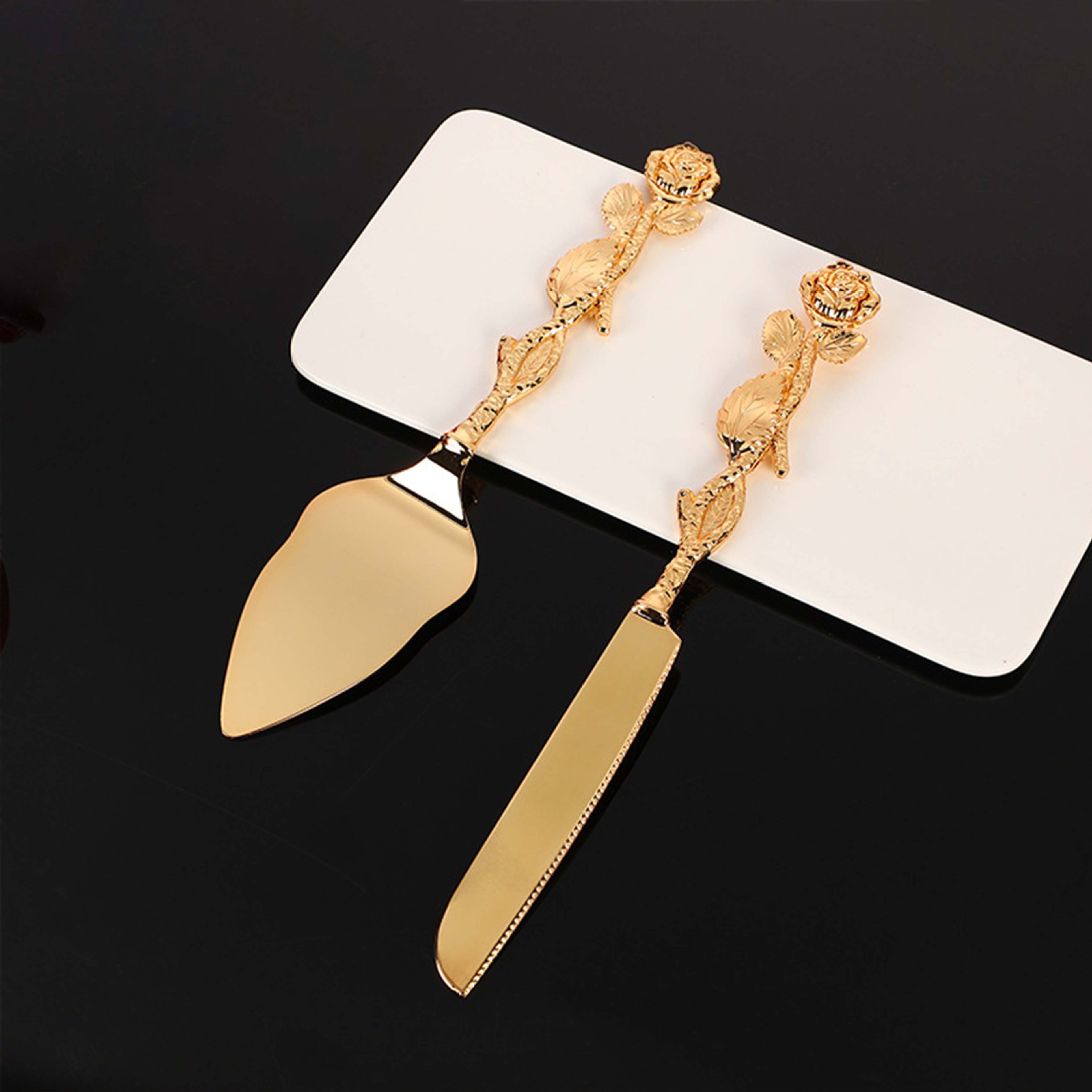 Cake knife spatula, Western tableware set, metal alloy wedding ornaments, exquisite home set, large rose knife spatula details Picture