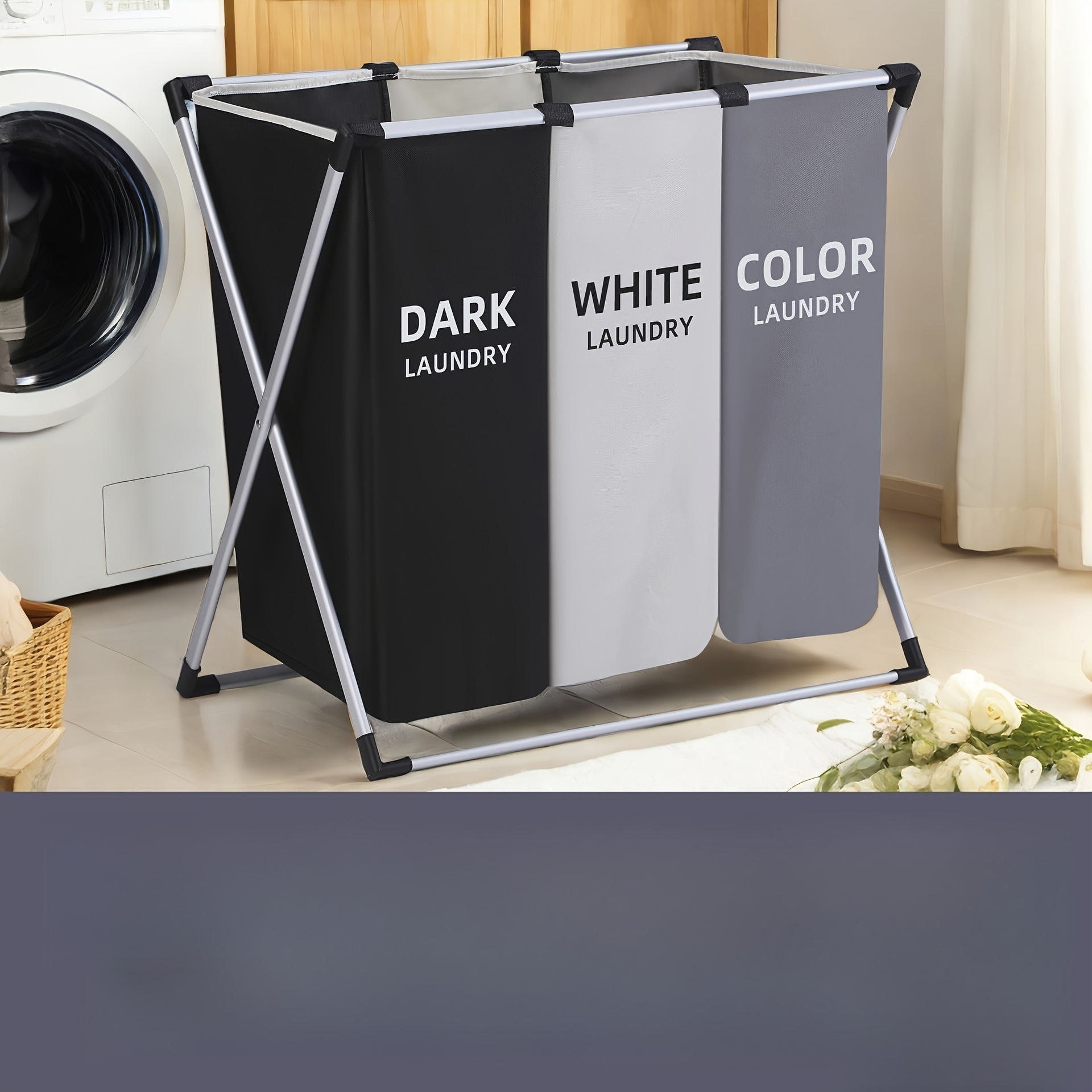 1pc Large Laundry Basket Hamper with Dual Compartments Item Picture