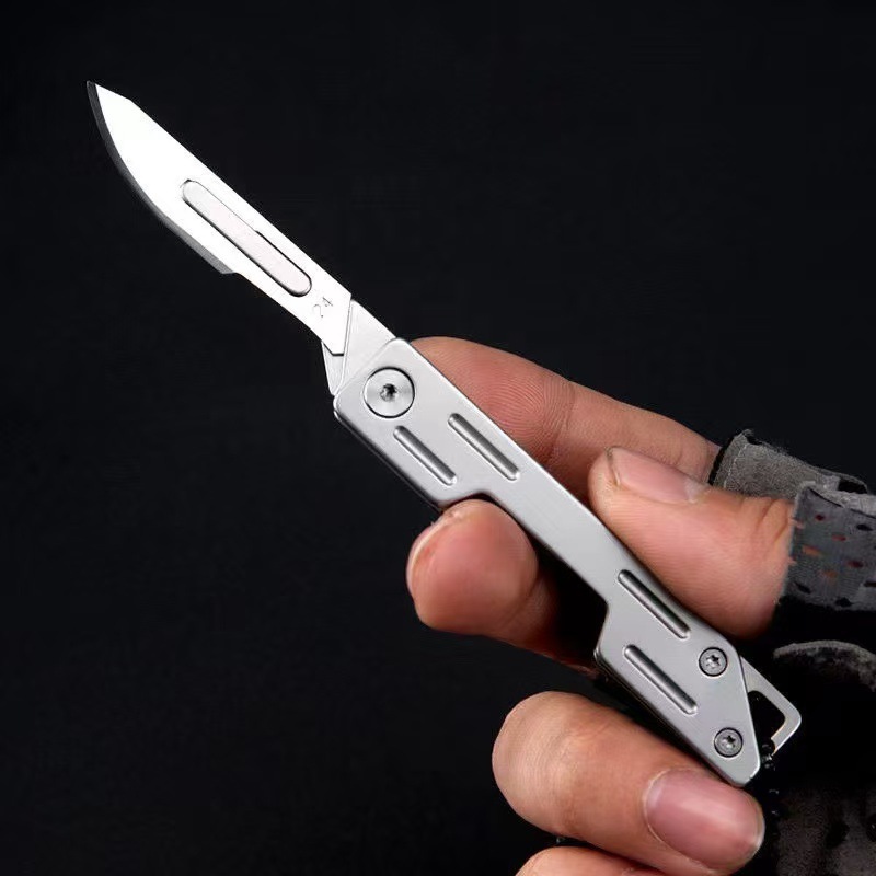 Stainless steel utility knife, sharp surgical blade, mini folding knife, engraving knife, portable keychain knife for opening boxes Application Scenario