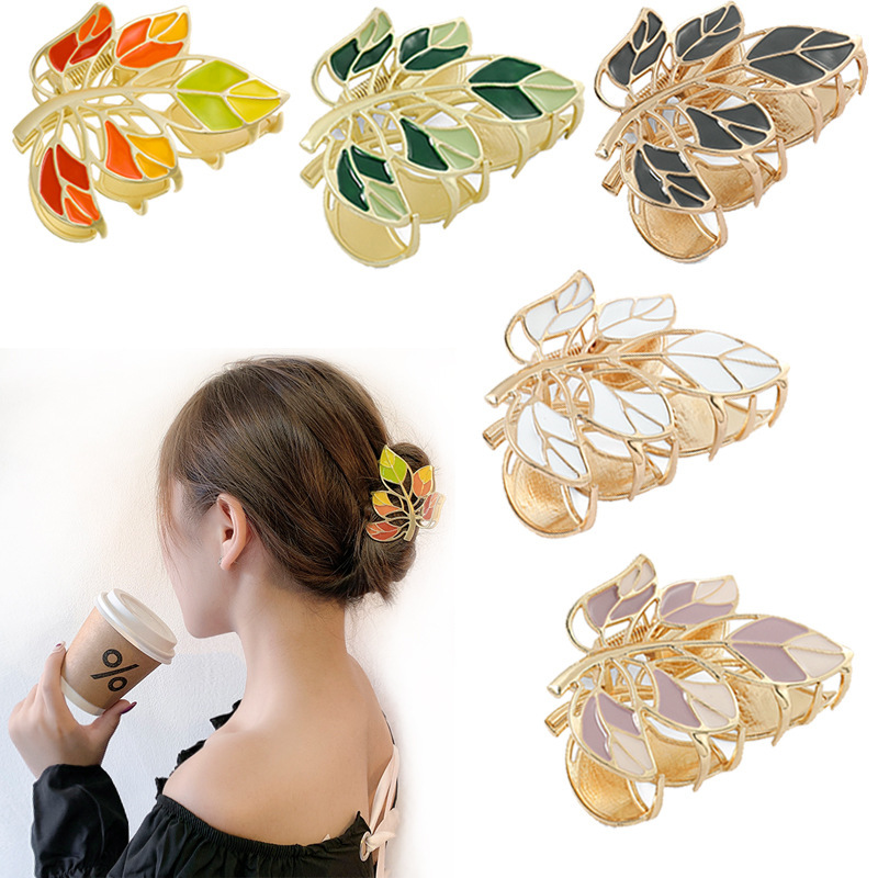 2026新款树叶抓夹合金发抓滴油优雅头饰轻奢小众发饰精致发饰发夹