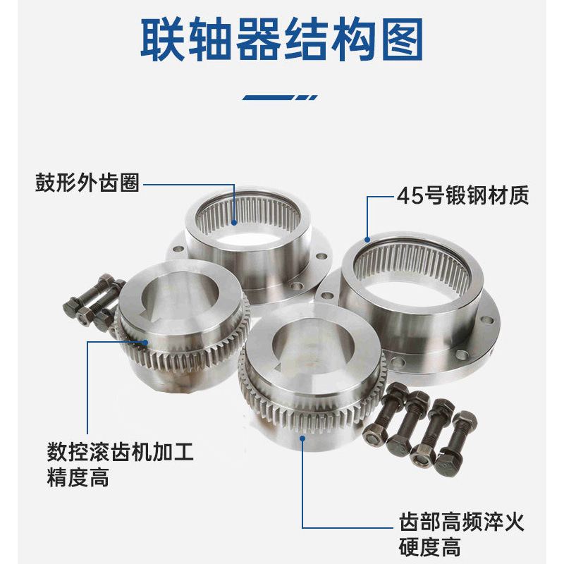 Drum gear coupling, GIICL gear coupling, 45 forged steel high-torque rigid mining equipment connector Specification drawing