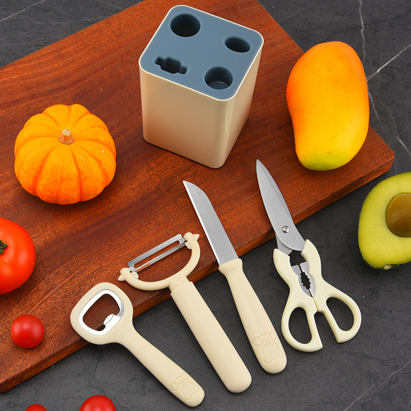 Wholesale kitchen small tools 5-piece set, fruit knife, peeler, bottle opener with storage seat combination tool set details Picture