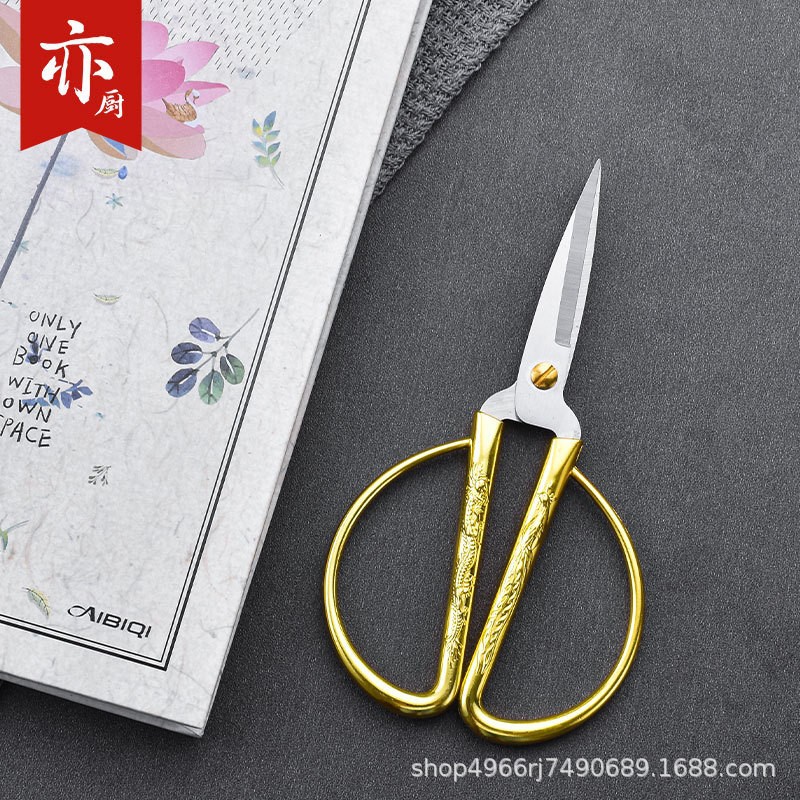 Household scissors, dragon and Phoenix alloy scissors, zinc alloy scissors, opening ceremony etiquette, ribbon-cutting and festive scissors Specification drawing