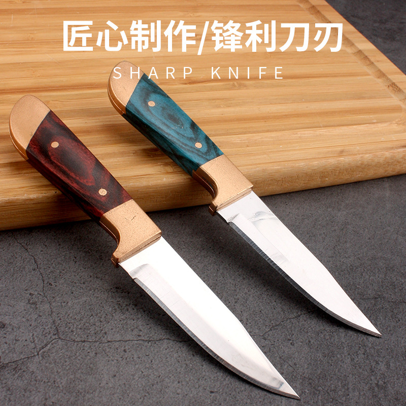 Mongolian knife with leather cover, hand-held meat bone-removing knife, special knife for hand-grabbed mutton and hand-pulled meat, outdoor fruit knife details Picture