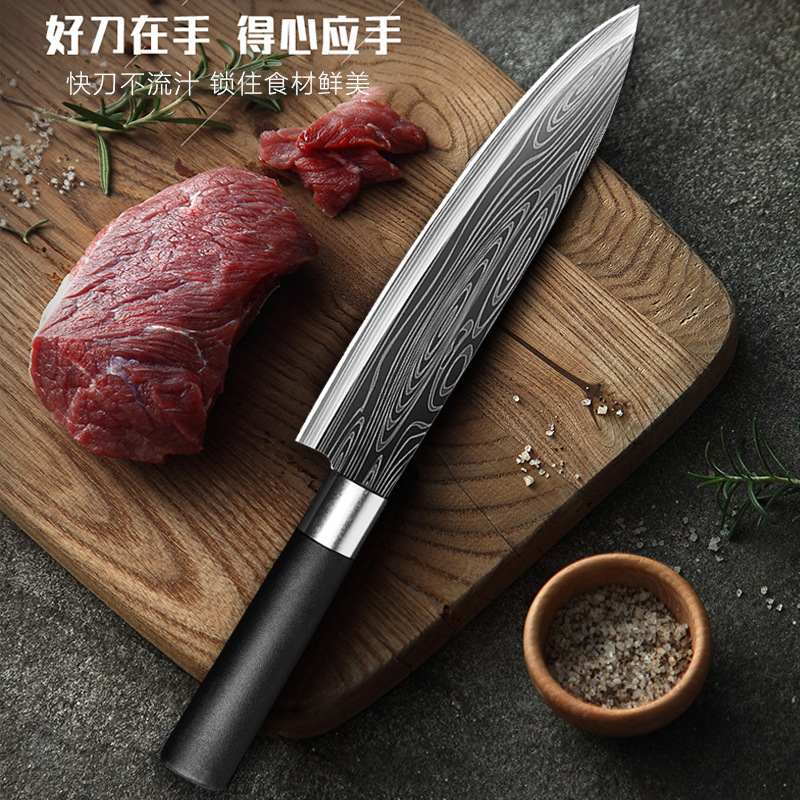 Damask pattern chef's knife, Japanese cuisine knife, raw fish slicing and meat cutting knife, stainless steel sharp, multi-purpose household knife full figure