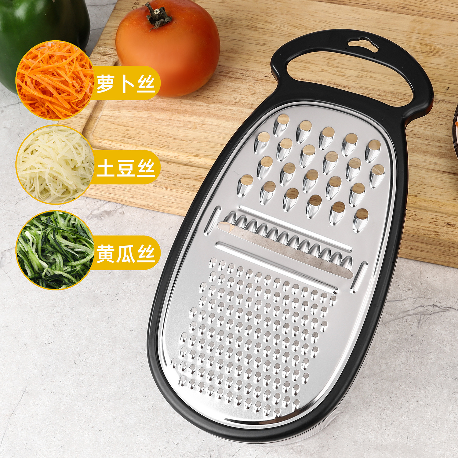 Multi-functional stainless steel kitchen vegetable cutter with base box, potato grater, salad and carrot vegetable cutter set details Picture