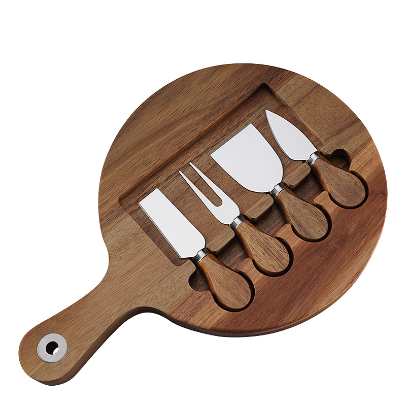 Cross-border Acacia wood cutting board, steak cutting board, wooden cheese and cheese board set with stainless steel cheese knife 4-piece set Application Scenario