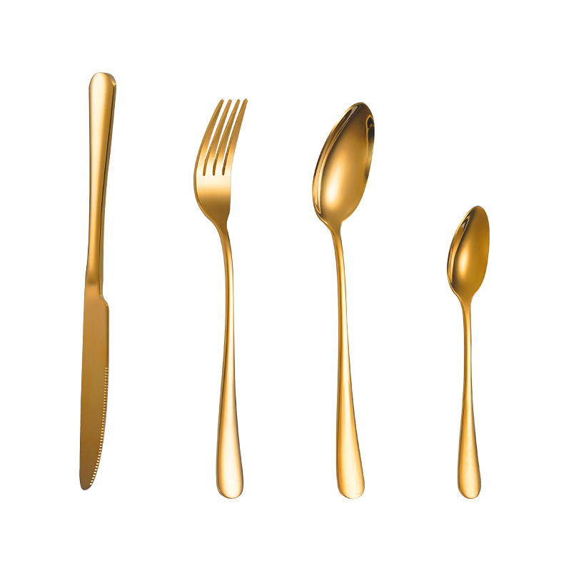 Western tableware set, four-piece set of knife, fork and spoon, high-end stainless steel main course steak knife, fork, fruit fork and coffee spoon Item Picture