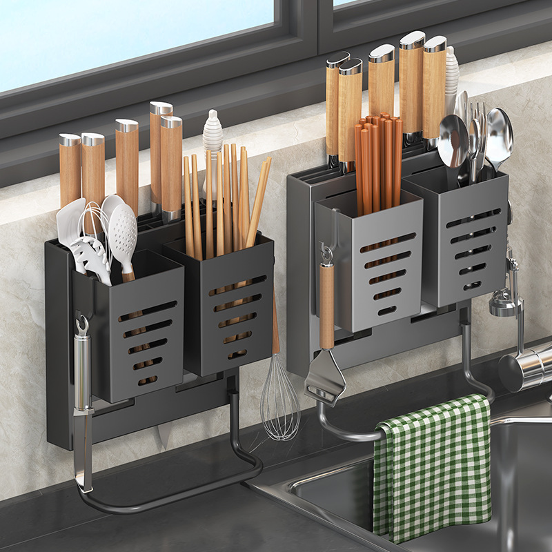 Multi-functional knife rack, chopstick holder, tool hanger, rag storage rack, no drilling required, wall-mounted kitchen rack, cross-border direct supply full figure