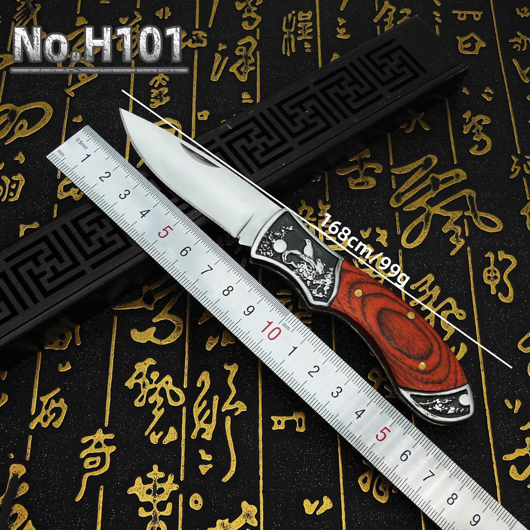 Wholesale of high-hardness outdoor folding knives with red-colored wooden handles, pocket knives for survival and rescue in the wild, and high-quality camping self-defense knives Specification drawing