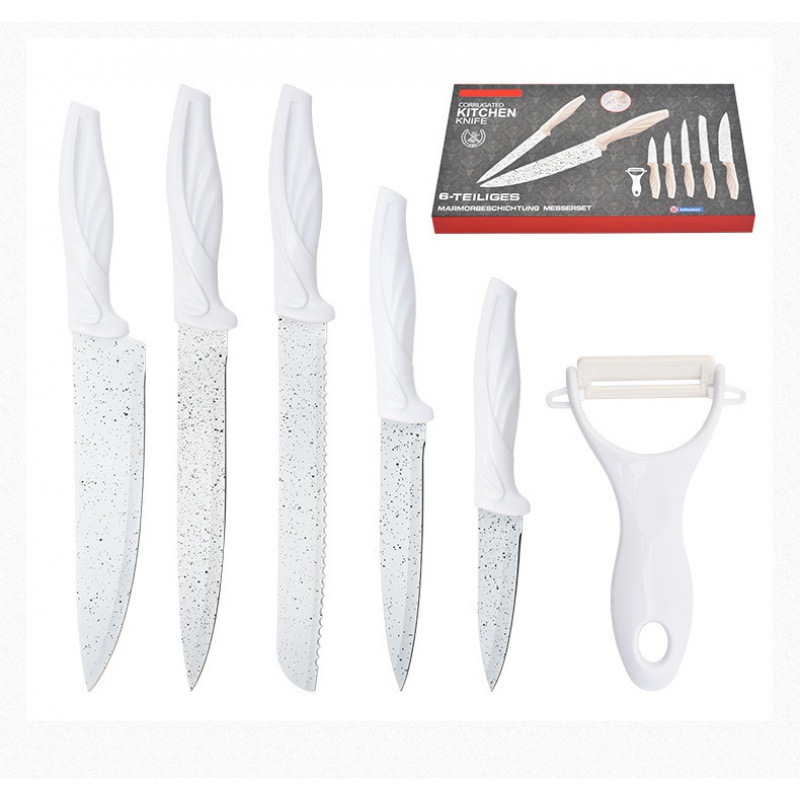Wholesale stainless steel household kitchen white painted phoenix tail six-piece knife set gift knife set in stock Application Scenario