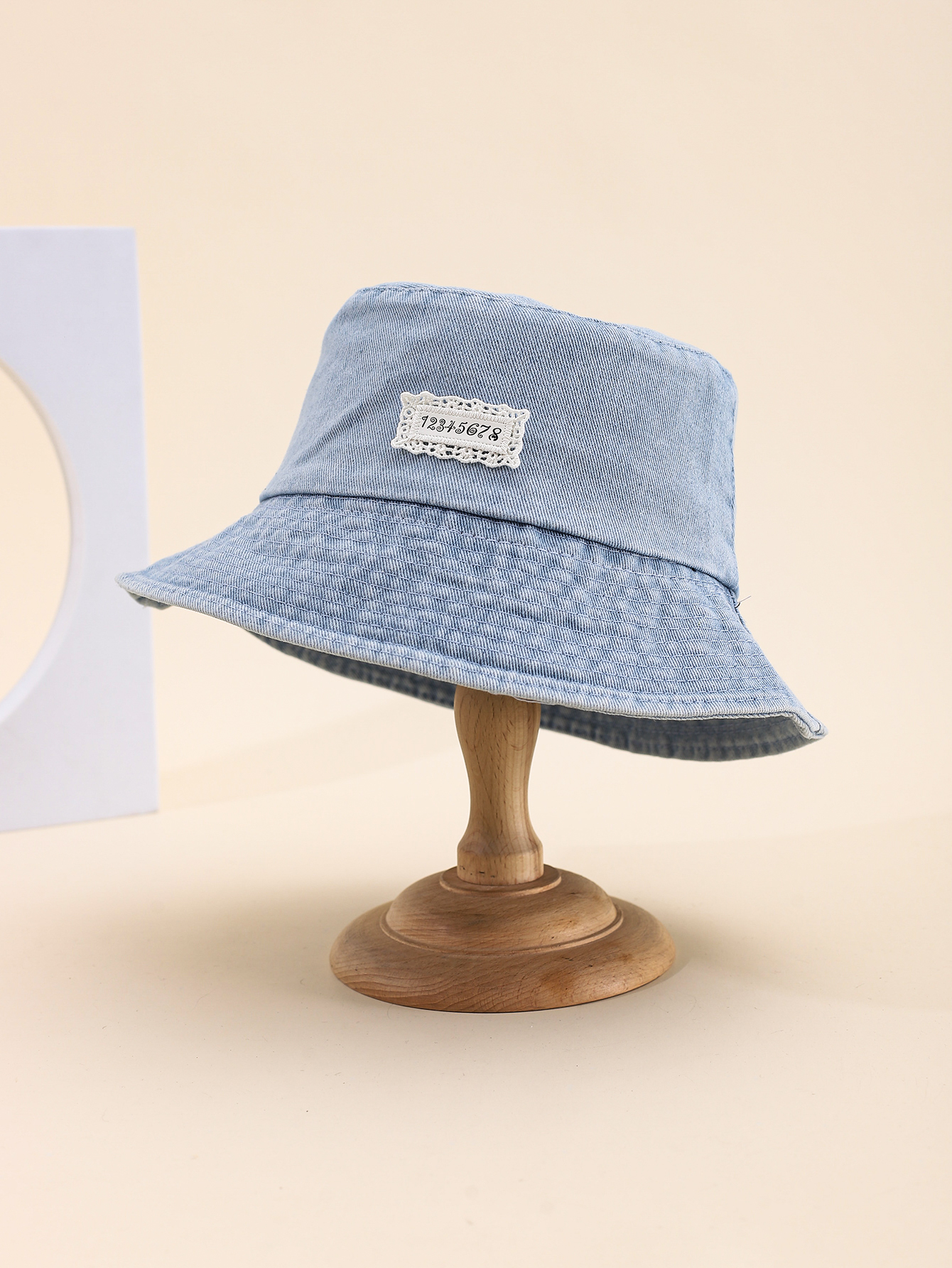 Spring and summer Korean style simple number 12345678 lace label denim fisherman hat, fashionable and versatile, travel sun protection and shade foldable basin hat, export adult hat, average size 58CM Item Picture