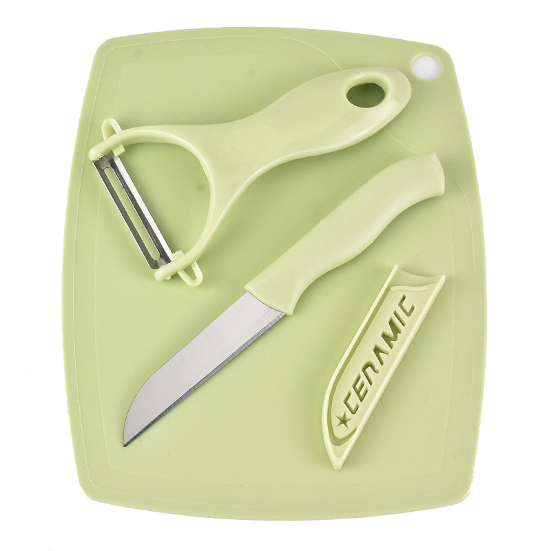 Stainless steel fruit knife set, kitchen knife, cutting board three-piece set, scraper, peeler, fruit knife, gift knife Item Picture