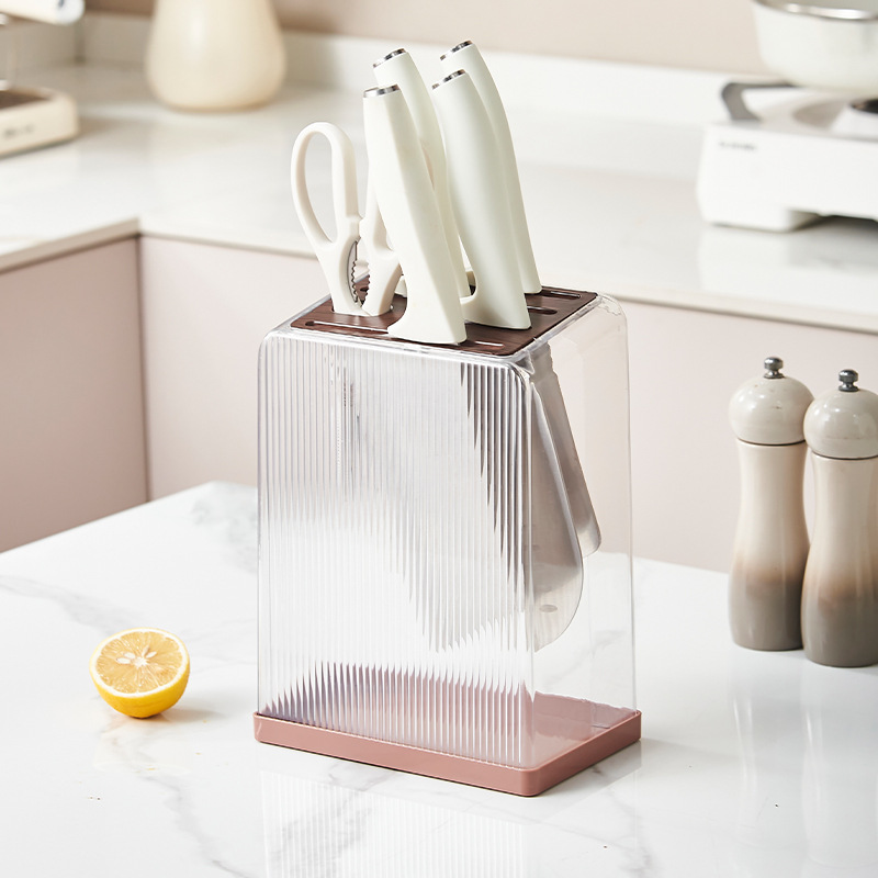 Light luxury multi-functional knife storage rack, household countertop, transparent knife holder, storage and draining rack, kitchen knife rack, storage rack details Picture