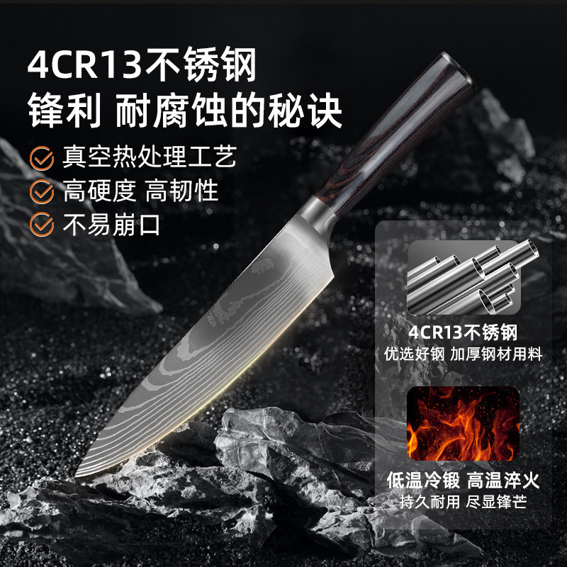 Cross-border best-selling 8-inch Damask pattern chef's knife, Western cuisine chef's knife, household slicing knife manufacturer in stock details Picture