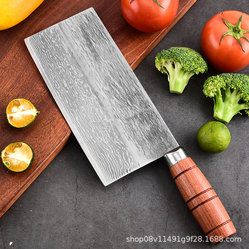 Handcrafted Damascus steel kitchen knives from the source factory, sharp slicing knives, chef's household meat slicing knives, wholesale in stock full figure
