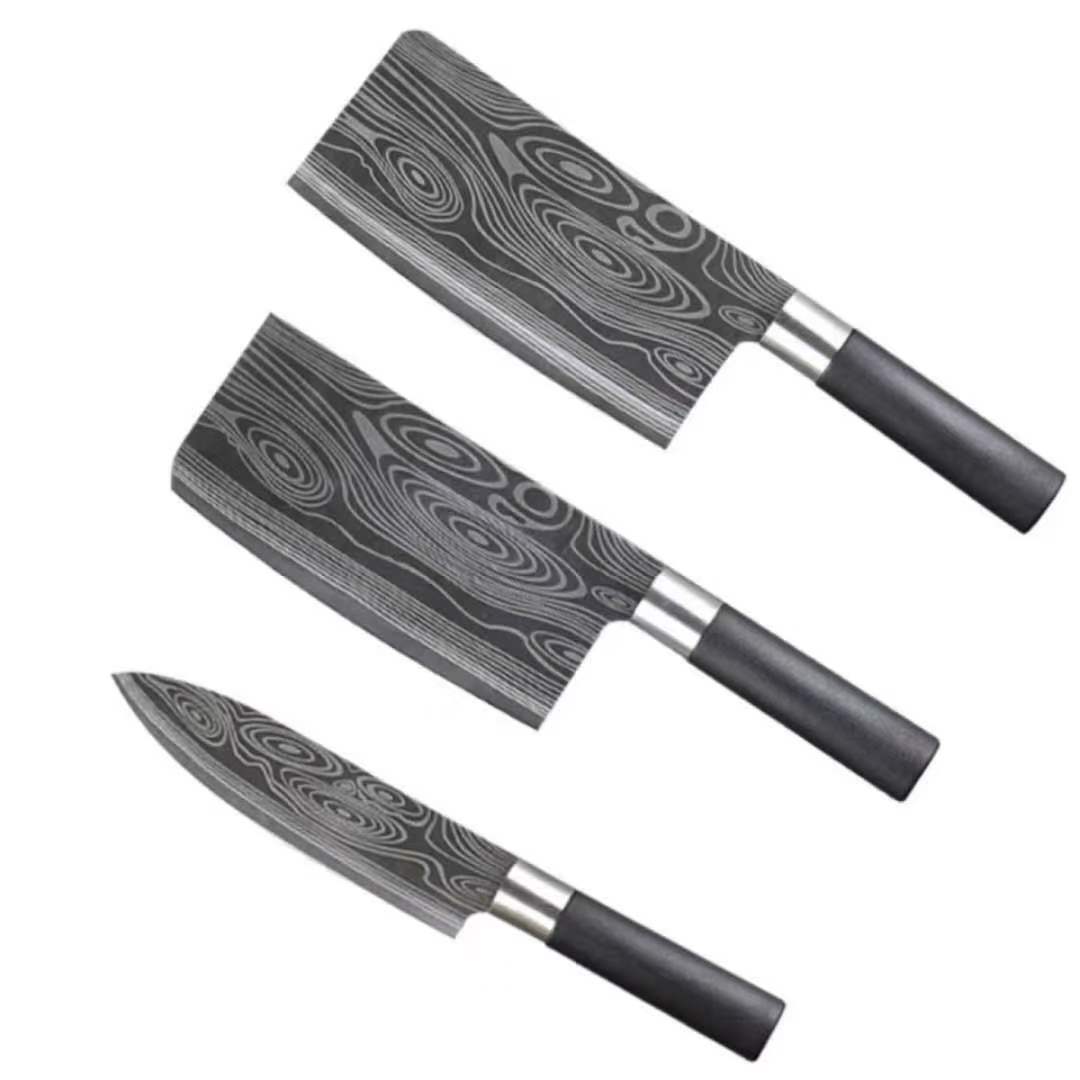 Wholesale of kitchen five-piece sets of stainless steel knives, household damask pattern knives, chopping knives, kitchen knives, chicken bone scissors Specification drawing