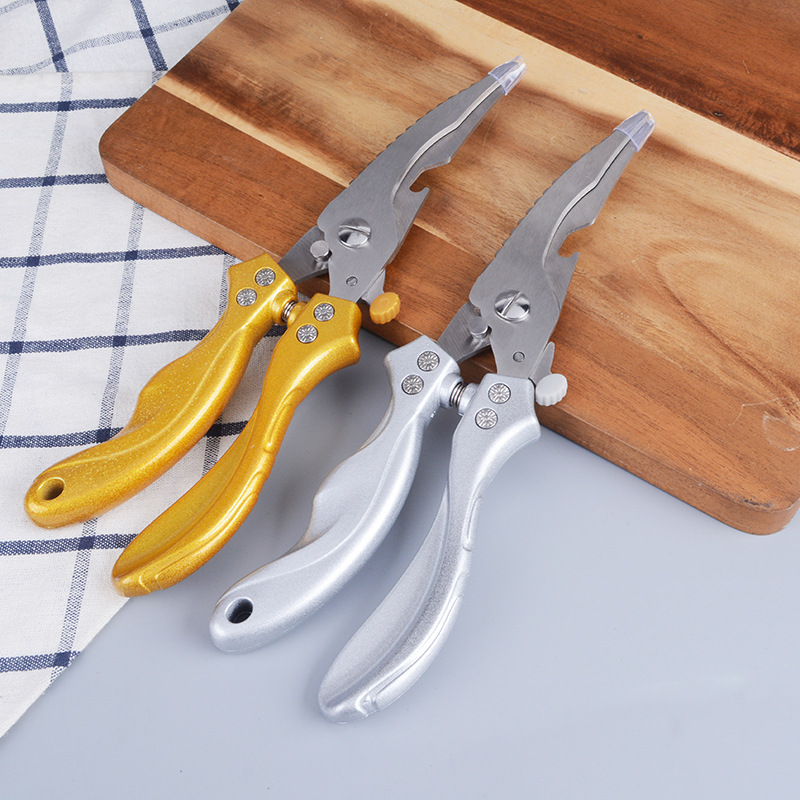 Kitchen scissors, multi-functional chicken bone scissors, fish scale scraping magic tool, multi-purpose bottle opening scissors, built-in locking pliers, vegetable scissors details Picture