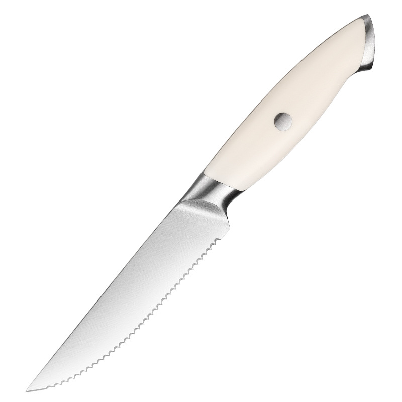 Steak knife, Western-style main course knife, serrated steak knife, cross-border foreign trade white-handled steel-head small knife, Western-style tableware, Western-style dining knife Item Picture
