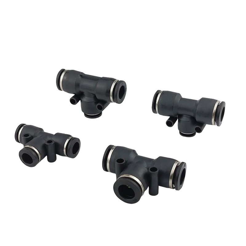 Black pneumatic air pipe joint, reducer T-type three-way joint, quick connector PE4/6/8/10/12/14/16 Item Picture