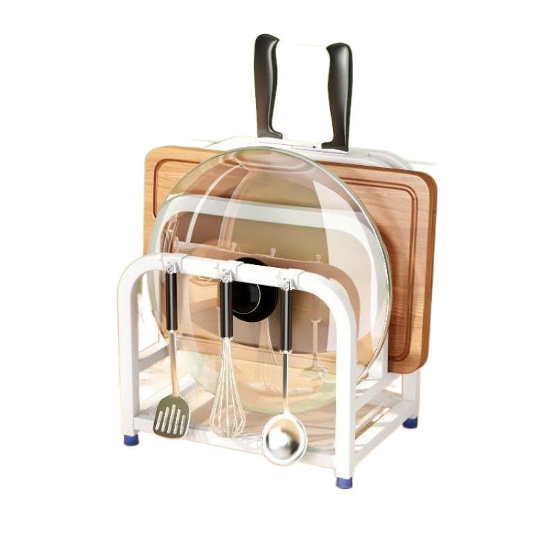 Kitchen cutting board rack, countertop, chopping board placement rack, multi-functional integrated storage rack, cutting board, pot lid and knife storage rack Item Picture