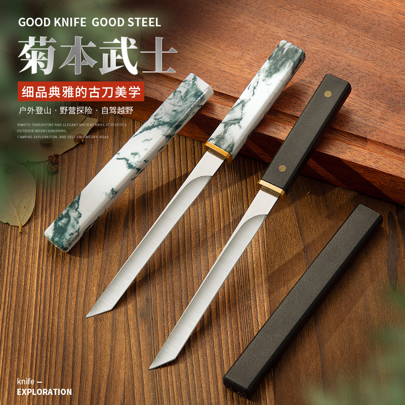 Camping sharp knife, straight knife, fruit peeler, high-hardness outdoor barbecue, wilderness survival knife, Nanmu's portable knife full figure