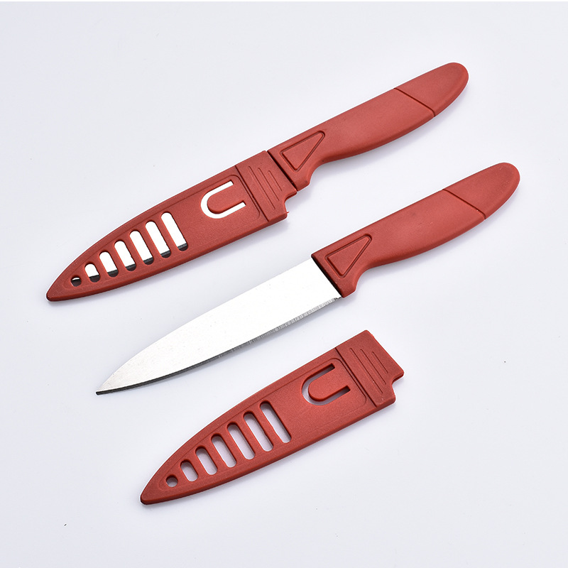 Stainless steel fruit knife, peeler, household kitchen knife, portable fruit knife with sleeve manufacturer, street stall supply Specification drawing