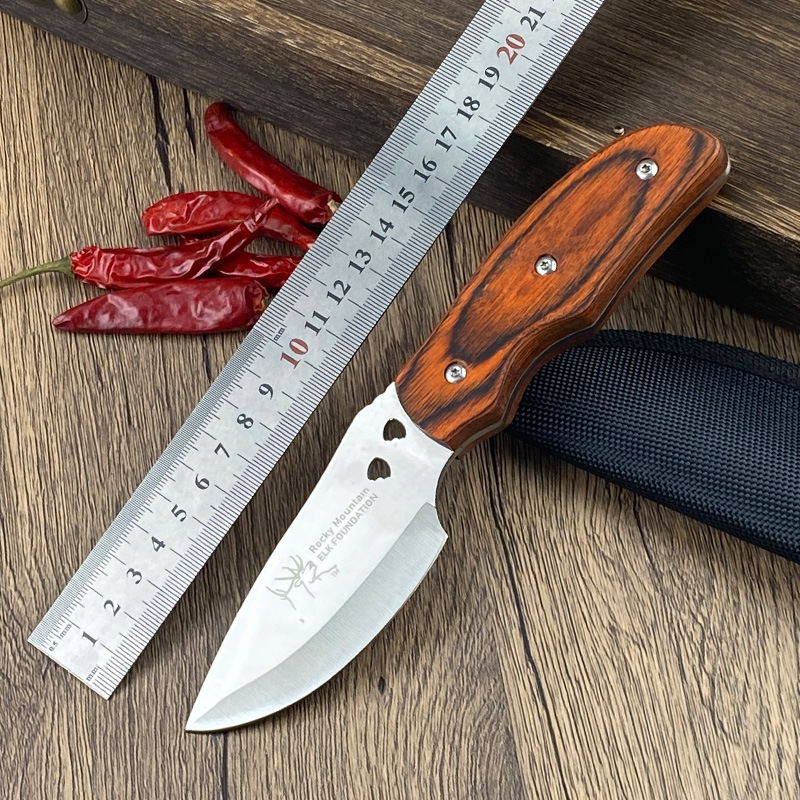 Cross-border Amazon hand-held meat knife with wooden handle, outdoor hand-pulled meat knife, barbecue and picnic meat knife, fruit peeler knife full figure