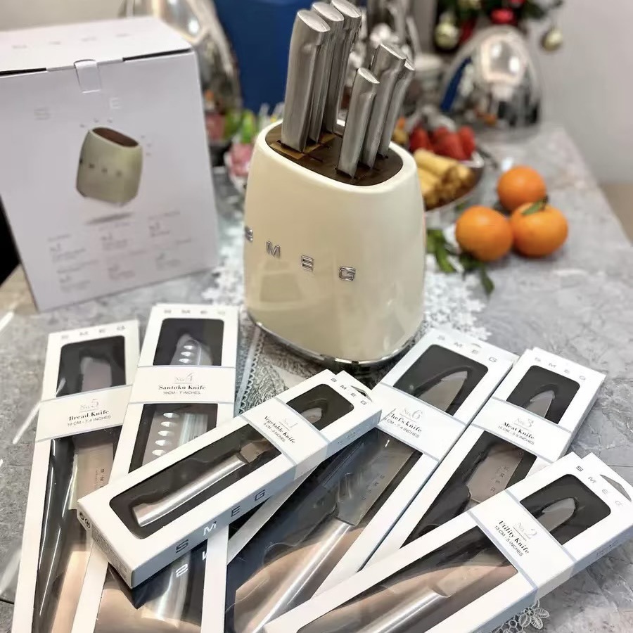 Factory direct sales SMEG cream kitchen knife set, retro household stainless steel kitchen knife rack Application Scenario