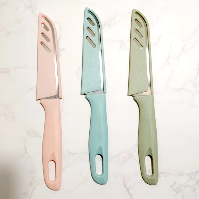 Wholesale fruit knives, peelers, peeling knives, portable knives with sleeves, household fruit knives, stainless steel fruit peel knives details Picture