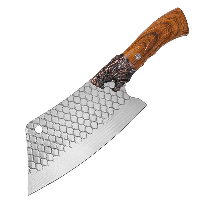 The fish-scale pattern slicing knife features a faucet handle. It is made of stainless steel from Longquan and is sharp. It is a special knife for slicing and cutting meat in the kitchen Item Picture
