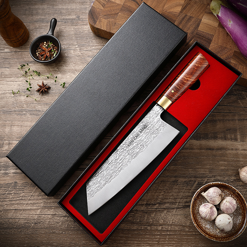 Export chef's knife, hand-forged high-chromium carbon stainless steel kitchen knife, solid wood hand-handled clam blade meat cutting knife full figure