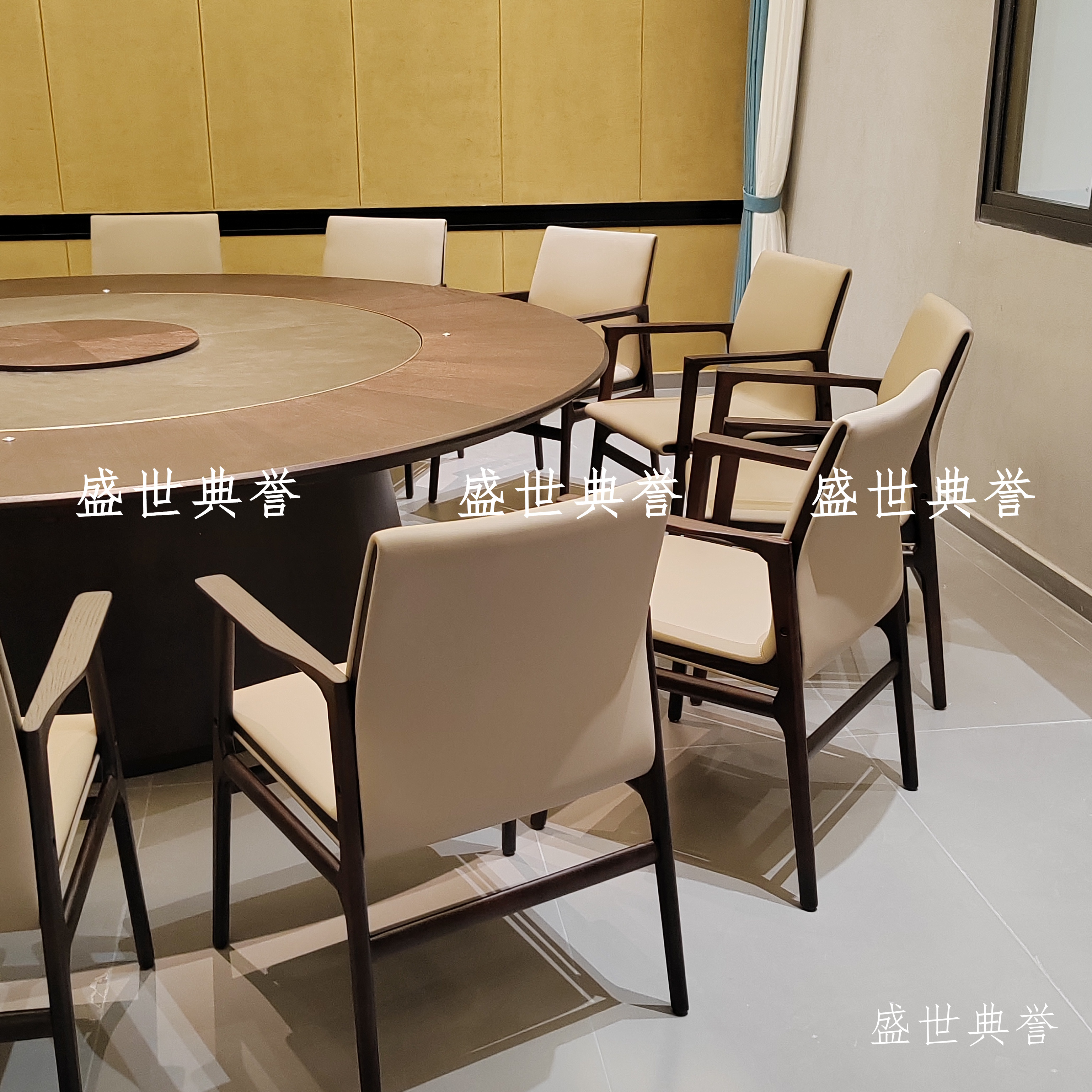 Jining Resort Hotel solid wood furniture, banquet center private rooms, solid wood dining tables and chairs, high-end club light luxury solid wood chairs details Picture