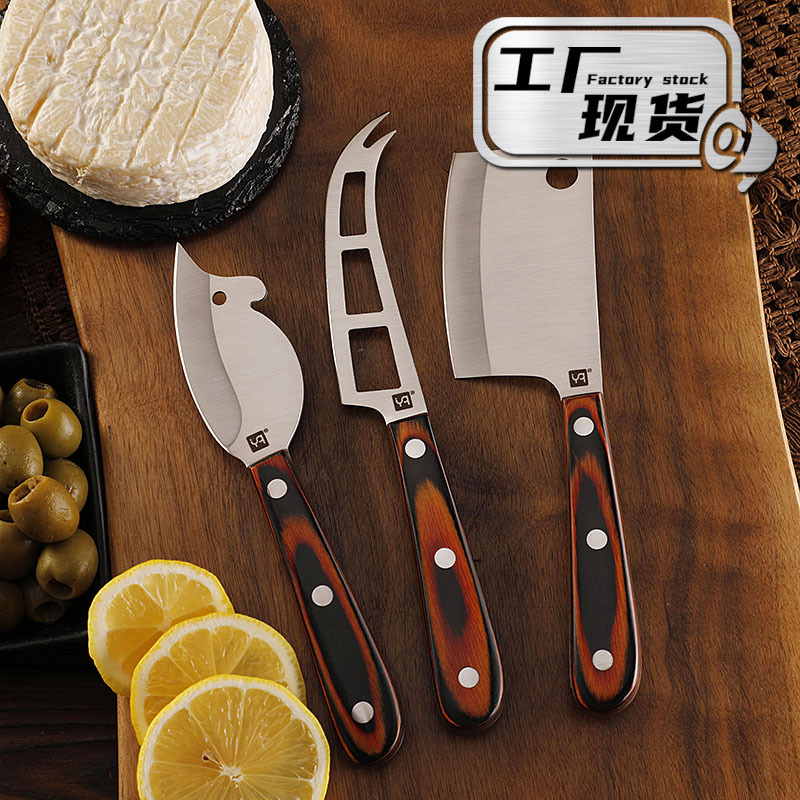 New cross-border color wooden handle cheese and cheese knife, Western cuisine knife, stainless steel fruit knife, hand-held meat knife, small kitchen knife full figure