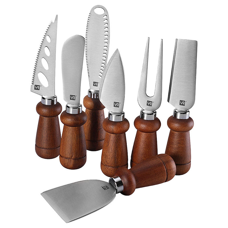 High-quality cross-border in-stock cheese knife, cheese knife, acacia wood butter cutter, stainless steel cheese knife and fork, titanium-coated Specification drawing